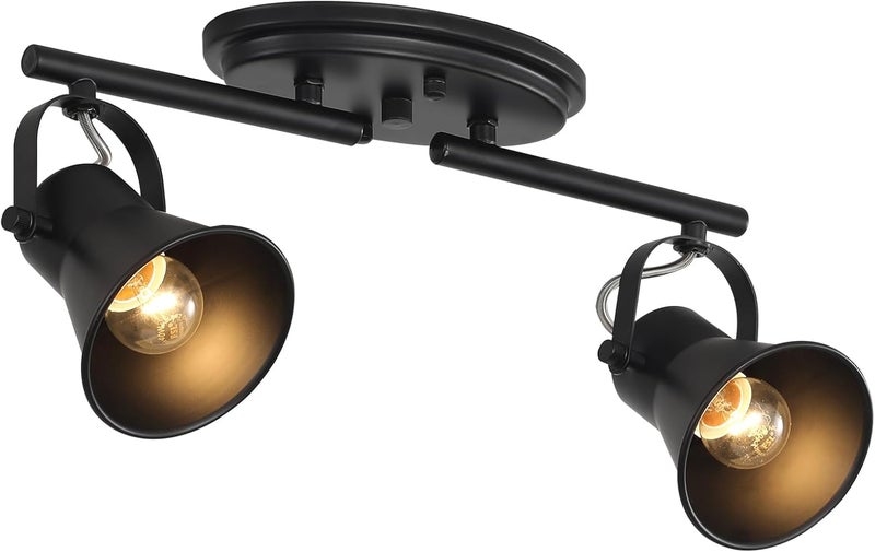 SEEBLEN 2 Light Track Lighting Ceiling, Industrial Directional Ceiling Spot Light Fixture,Black Flush Mount Ceiling Light for Kitchen, Living Room, Hallway, Bathroom, Cabinet, Etc. - Image 1